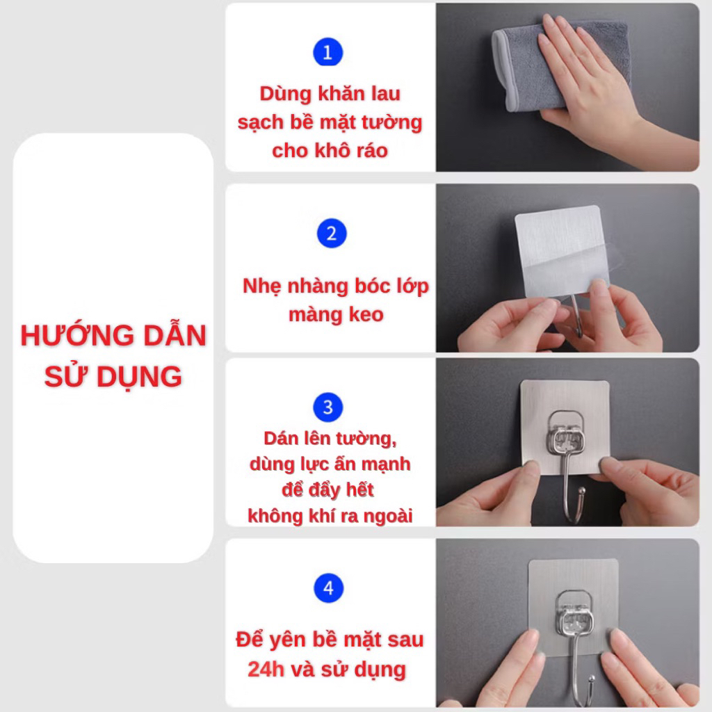 SALLE 50% Combo 10 Móc Dán Tường Siêu Dính Móc Inox 304, Móc Dán Nhà Tắm Siêu Chịu Lực