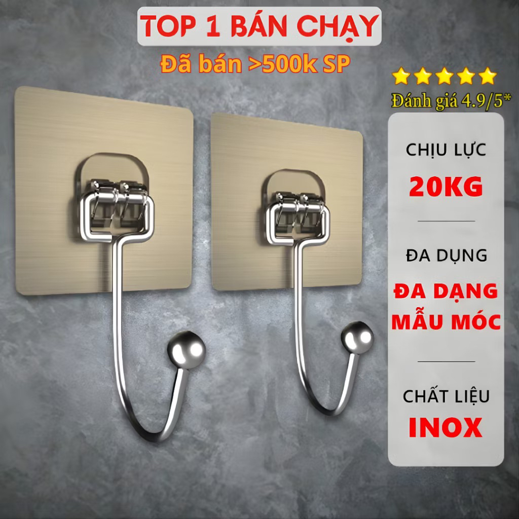 SALLE 50% Combo 10 Móc Dán Tường Siêu Dính Móc Inox 304, Móc Dán Nhà Tắm Siêu Chịu Lực