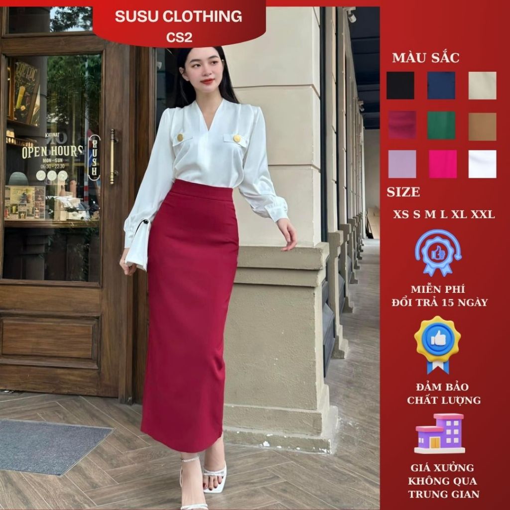 Chân váy bút chì Susuclothing dài 80-90cm có túi xẻ sau có lót 2 lớp CV07