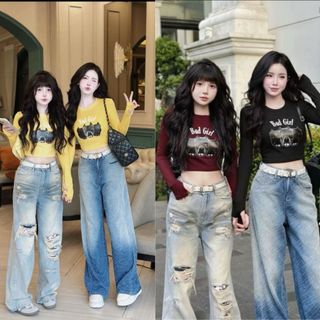 Áo thun croptop tay dài phong cách bad girl in hình chó đen đỏ trắng vàng VANISA HP CHOBAD