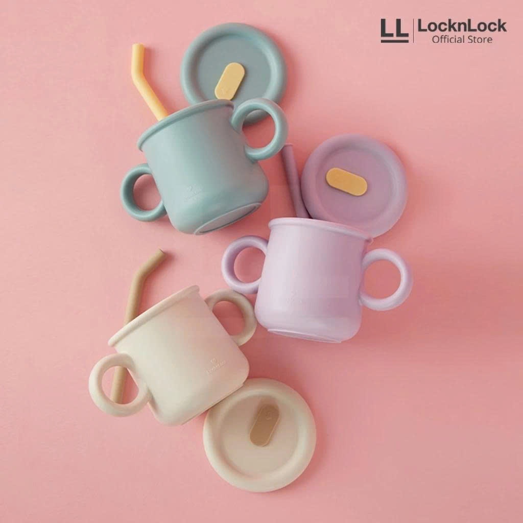 Cốc Silicone Kèm Ống Hút LocknLock Little Luv Straw Cup LBB015 Dung Tích 200ml, 3 Màu - K-MALL