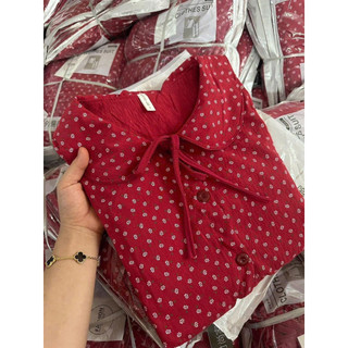 Bộ ngủ hoa nhí đỏ dài tay qc