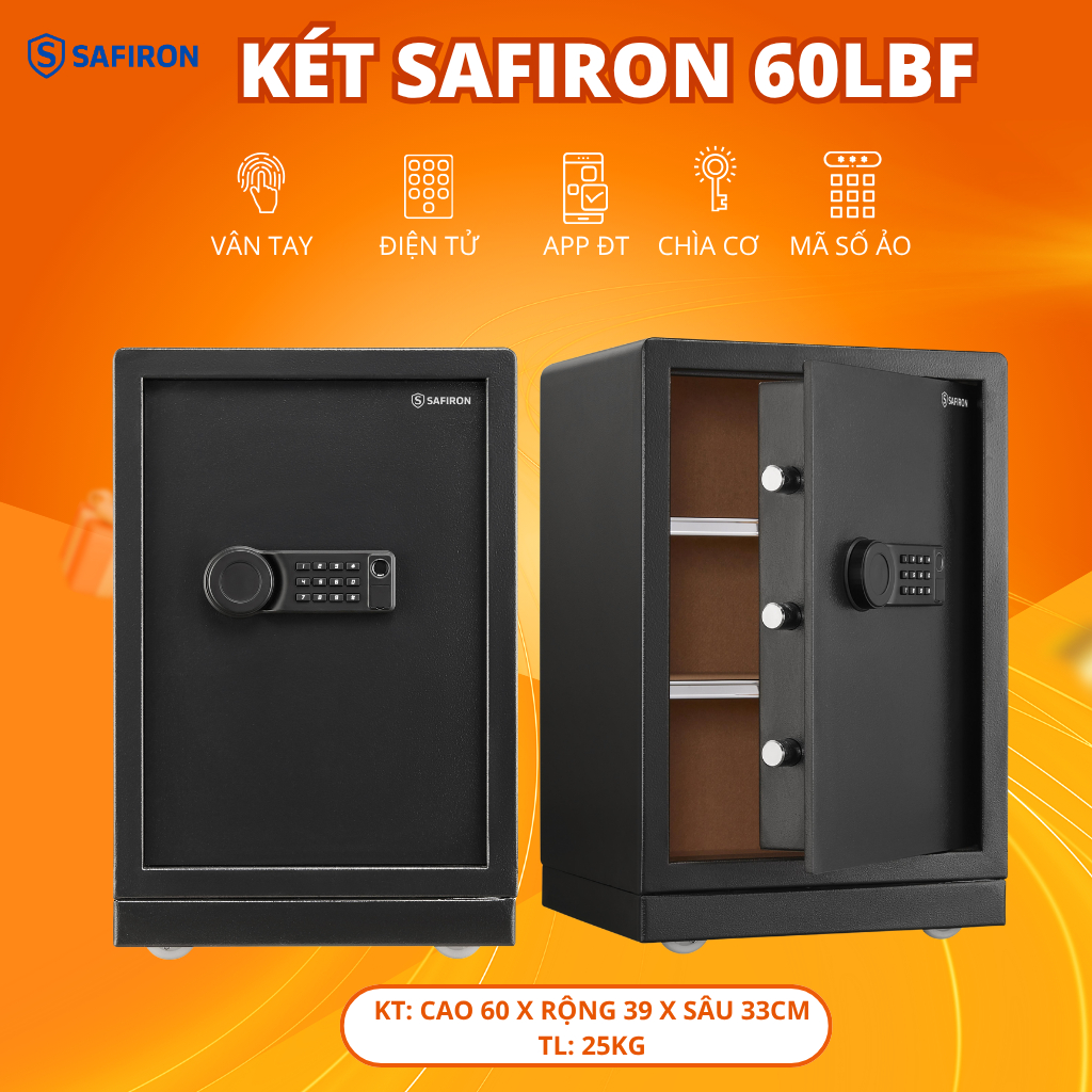 [BH 6 Năm] Két Sắt Thông Minh Safiron 60LBF Kết Nối APP Điện Thoại