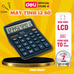 Máy Tính Cầm Tay Để Bàn 12 Số Deli Chất Lượng Cao - Màn Hình LCD - Dùng Cho Văn Phòng - Bảo Hành 3 Năm