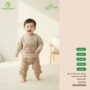 AMI0467 - Bộ Nỉ Hàn Thu Đông Khủng Long Cho Bé Trai Anminaza Cotton Organic Mềm Ấm