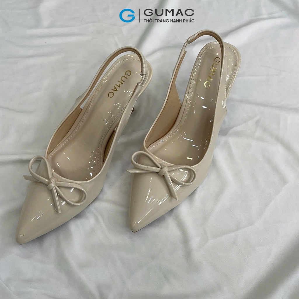 Giày Cao Gót Nữ GUMAC Bít Mũi Nhọn 7cm Quai Hậu Slingback Đính Nơ Thời Trang Cao Cấp GF11038