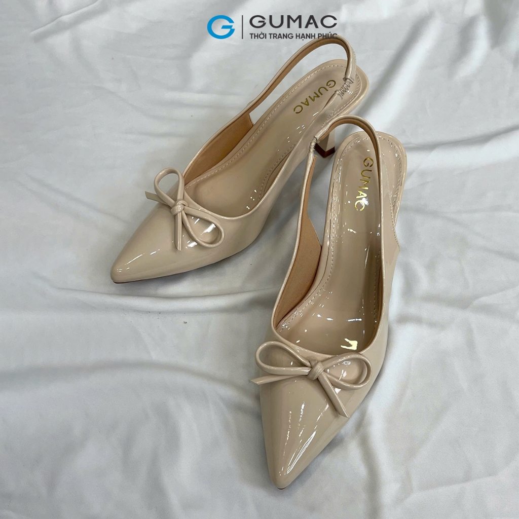 Giày Cao Gót Nữ GUMAC Bít Mũi Nhọn 7cm Quai Hậu Slingback Đính Nơ Thời Trang Cao Cấp GF11038