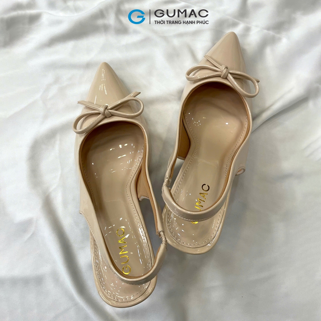 Giày Cao Gót Nữ GUMAC Bít Mũi Nhọn 7cm Quai Hậu Slingback Đính Nơ Thời Trang Cao Cấp GF11038