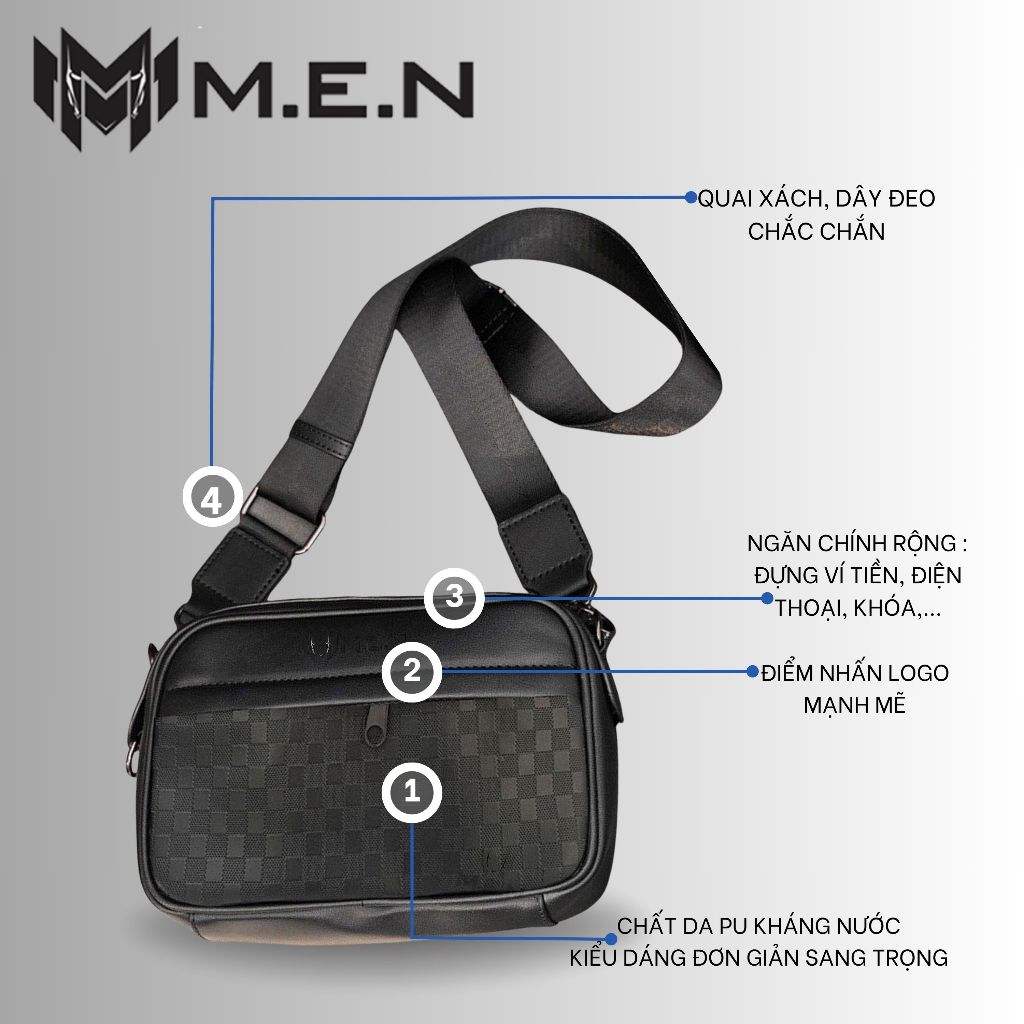 Túi đeo chéo M.E.N Laser Caro đen ngầu [FREESHIP]