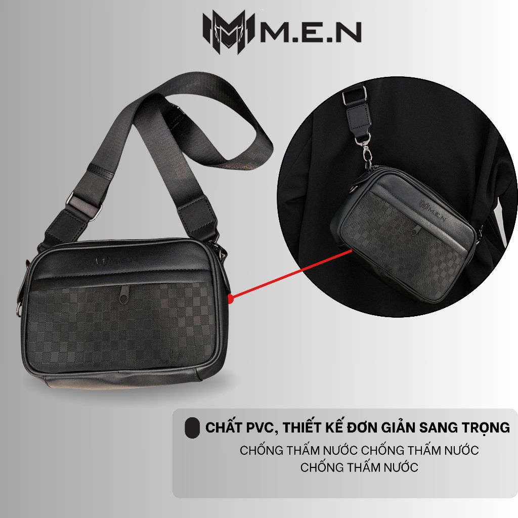 {CAO CẤP} Túi đeo chéo Nam nữ đen ngang M.E.N caro nỗi bật DE2 {DEAL SỐC}