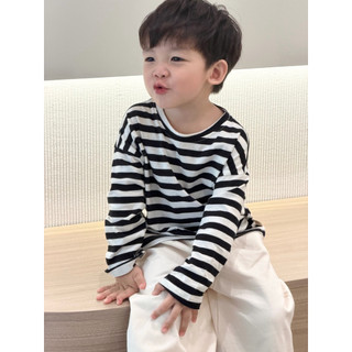 Áo thun dài tay thu đông cotton co giãn 4 chiều bé trai bé gái Batala Kids, ÁO THUN COTTON KẺ 3 MÀU
