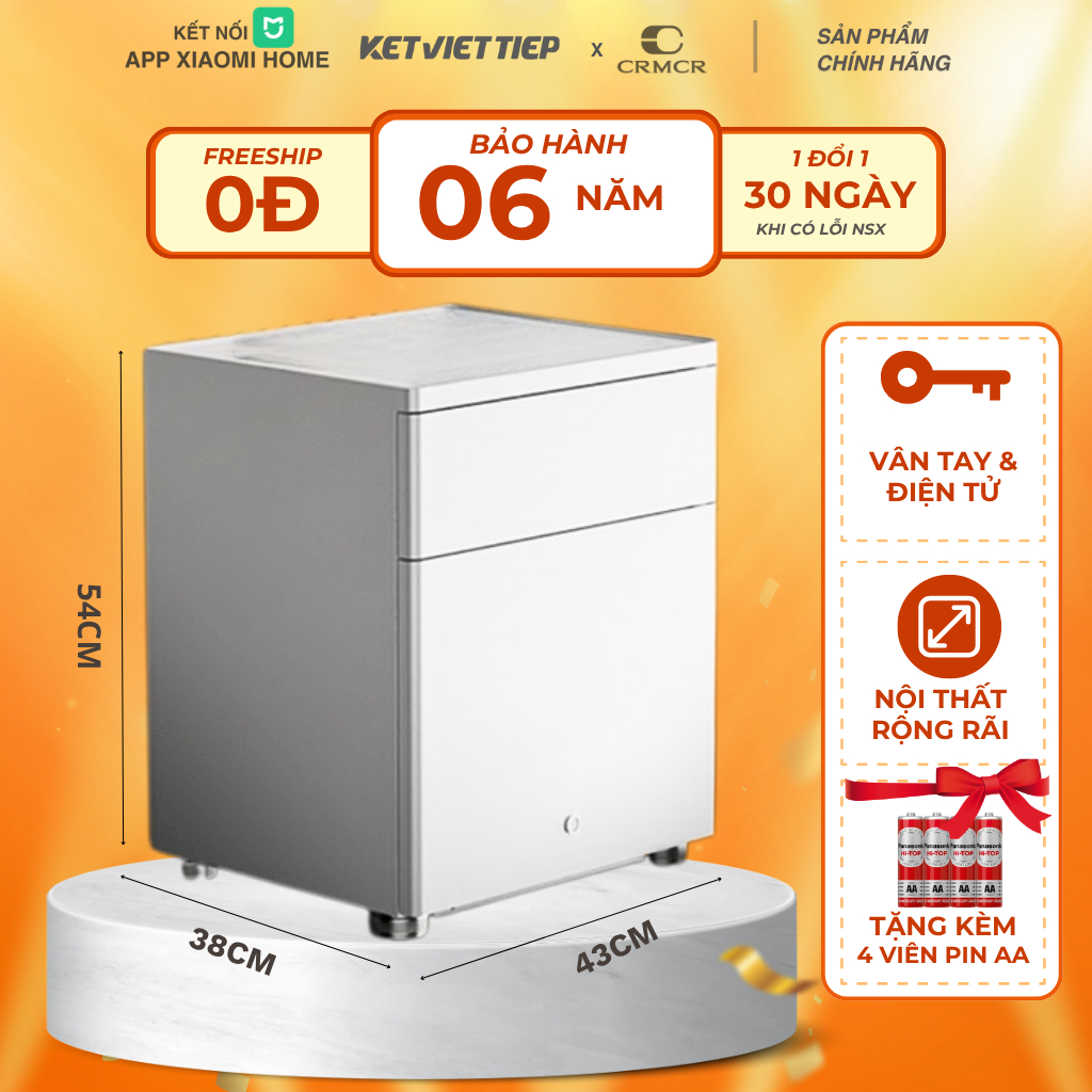 Két sắt Xiaomi CRMCR 50YN tủ đầu giường thông minh 2 tầng 3 ngăn khóa vân tay điện tử kết nối APP điện thoại