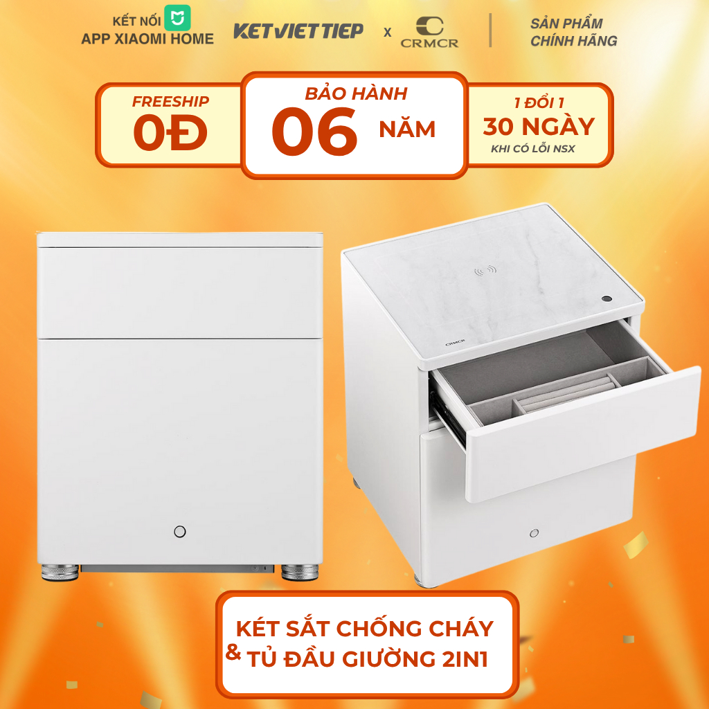Két sắt Xiaomi CRMCR 50YN tủ đầu giường thông minh 2 tầng 3 ngăn khóa vân tay điện tử kết nối APP điện thoại