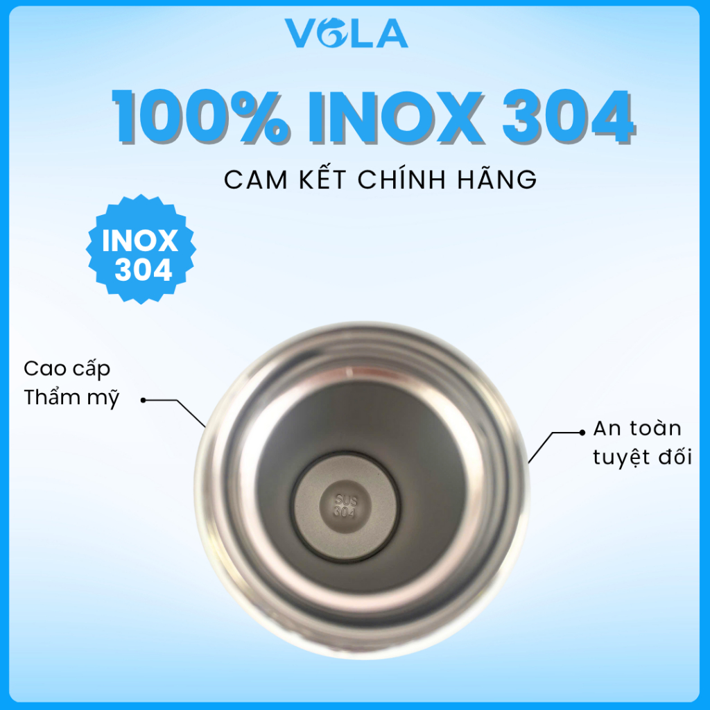 Bình giữ nhiệt VOLA inox 304 cao cấp, Bình giữ nhiệt thiết kế trơn, màu sắc tối giản sang trọng