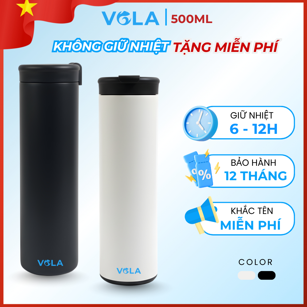 Bình giữ nhiệt VOLA inox 304 cao cấp, Bình giữ nhiệt thiết kế trơn, màu sắc tối giản sang trọng