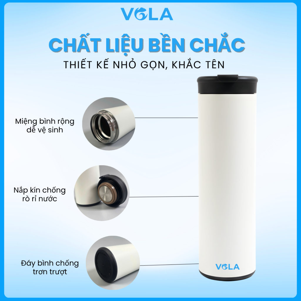 Bình giữ nhiệt VOLA inox 304 cao cấp, Bình giữ nhiệt thiết kế trơn, màu sắc tối giản sang trọng