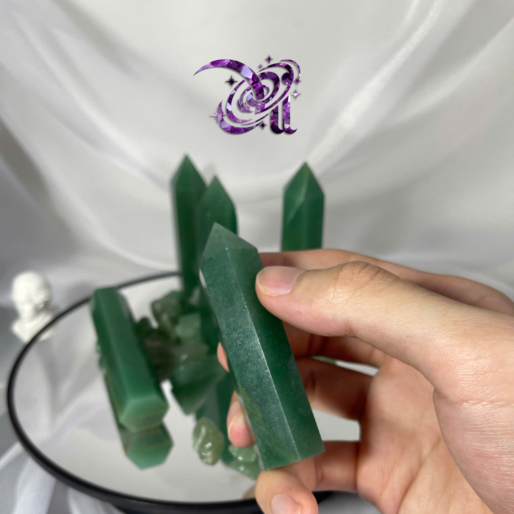 Trụ Thạch Anh Xanh Lục (Đá Aventurine) - Giúp cân bằng năng lượng, may mắn, đá thanh tẩy bài Tarot