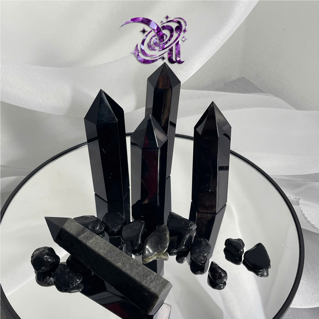 Trụ Đá Onyx Đen - Thanh tẩy năng lượng tiêu cực, đá phong thủy Loại 1, dùng trong Tarot (8~10 cm)
