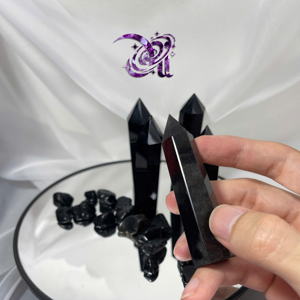 Trụ Đá Onyx Đen - Thanh tẩy năng lượng tiêu cực, đá phong thủy Loại 1, dùng trong Tarot (8~10 cm)