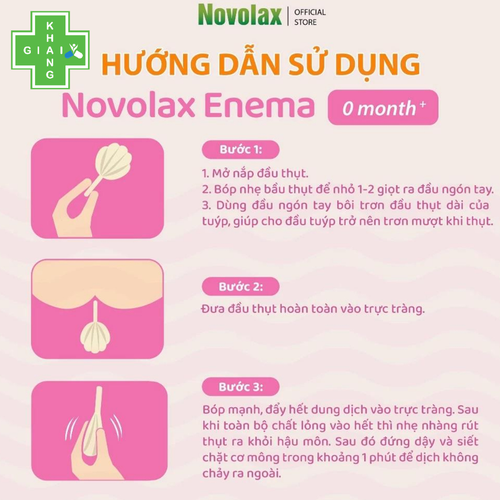 Thụt táo bón Novolax Enema cho bé dưới 3 tuổi (Hộp 12 tube)