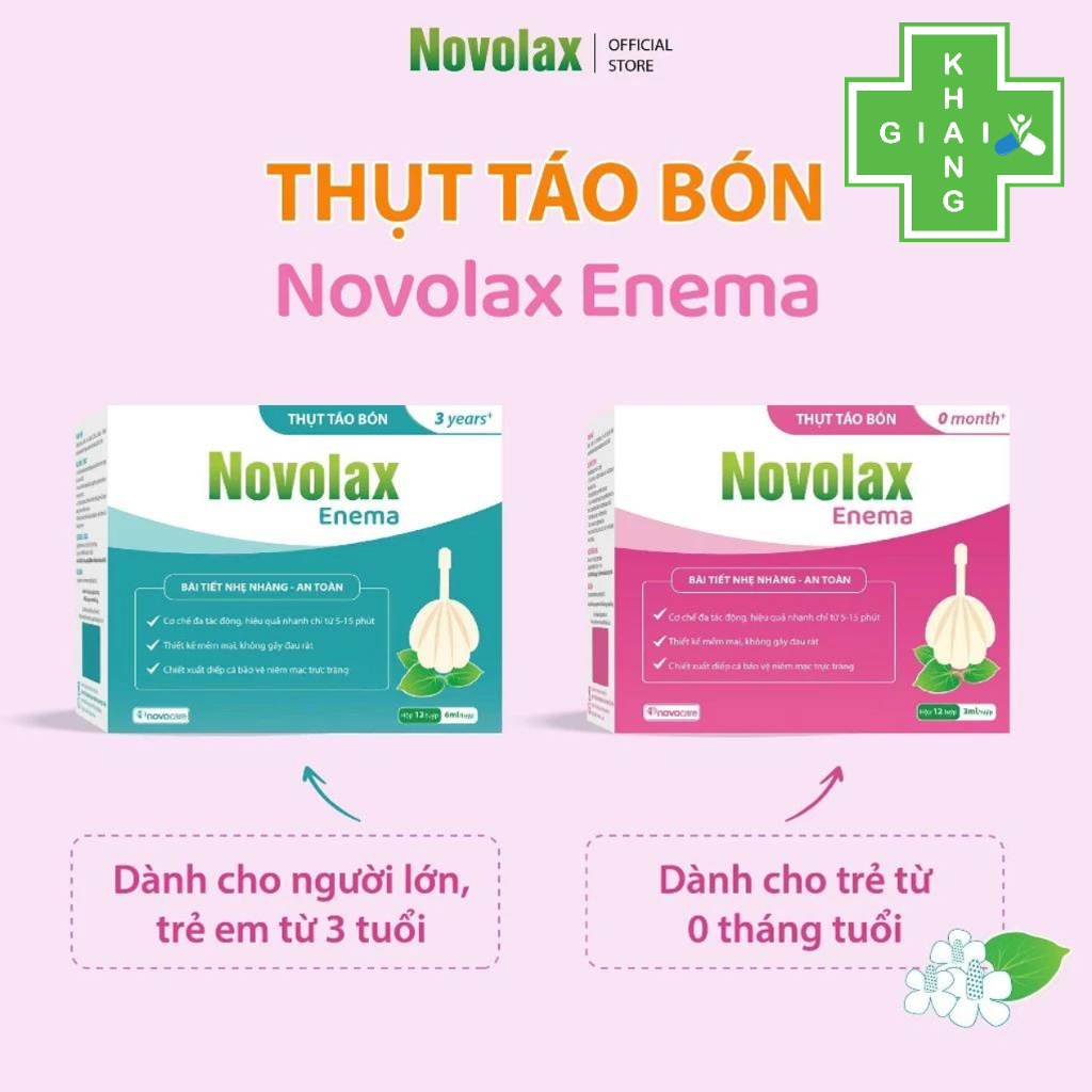 Thụt táo bón Novolax Enema cho bé dưới 3 tuổi (Hộp 12 tube)
