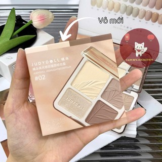 [JUDYDOLL] Bảng Phấn Tạo Khối JUDYDOLL Kèm Bắt Sáng 4 Ô, Hỗ trợ tạo khối và bắt sáng tự nhiên 9g