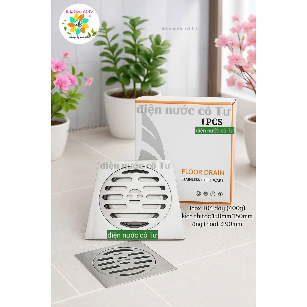 Phễu thoát sàn INOX 304 chất lượng cao 150*150mm, 1T5 phi 60 phi 90 ...