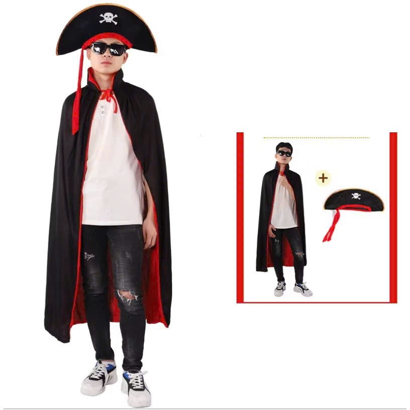 Set 3  chi tiết hóa trang hải tặc cướp biên áo thuyền ,choàng, mũ, mắt chột chơi lễ hội Halloween