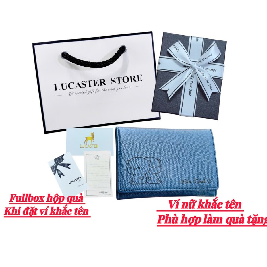 Ví nữ da thật khắc tên theo yêu cầu Hàn Quốc đựng thẻ thời trang Lucaster LRC005 bảo hành 12 tháng