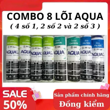 [ Combo 8 ] Lõi lọc nước AQUA 123.(TẶNG TAY THÁO NẮP) Bao gồm 4 lõi số 1, 2 lõi số 2 và 2 lõi số 3