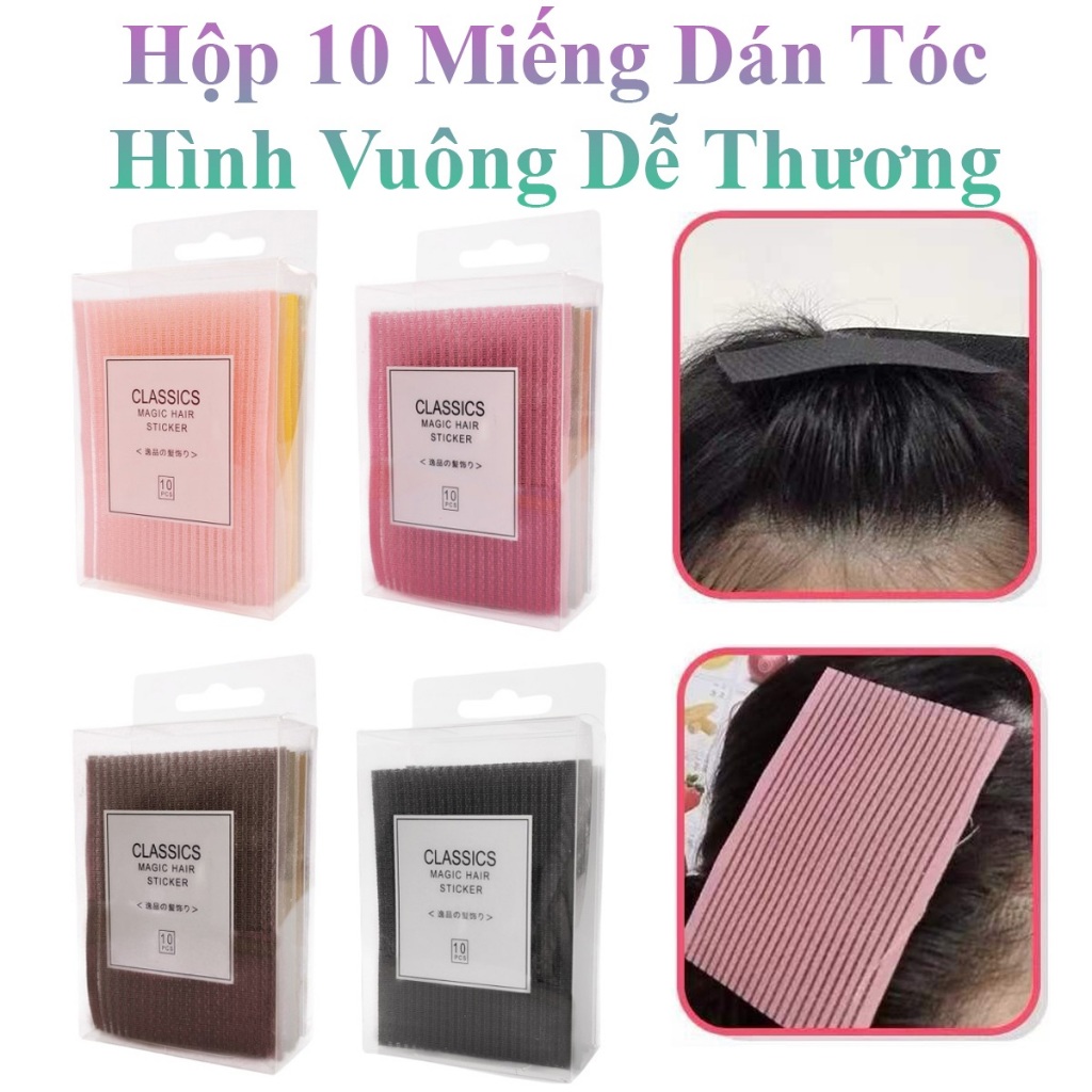 Hộp 10 Miếng Dán Tóc Hình Vuông Cho Nữ 8X6Cm Dễ Thương Nhiều Màu