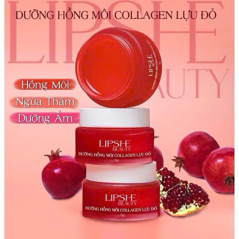 Dưỡng Môi Lipshe Lựu Đỏ Collagen, Dưỡng Môi Lipshe beauty Hủ 5g Chính hãng- Dưỡng môi hồng mềm mại