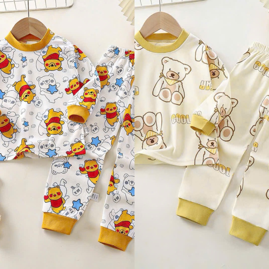 Sét Dài Tay Thu Đông ( Họa Tiết Gấu Đánh Yêu ) Dành ChO Bé Trai vs Gái 9-32kg Chất Liệu Cotton Mềm Mịn