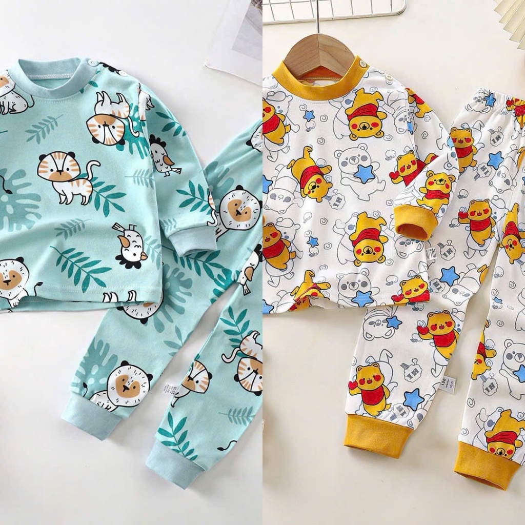 Sét Dài Tay Thu Đông ( Họa Tiết Gấu Đánh Yêu ) Dành ChO Bé Trai vs Gái 9-32kg Chất Liệu Cotton Mềm Mịn
