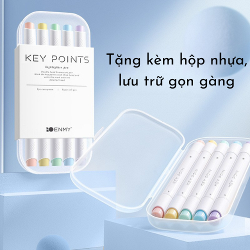 Set Bút Dạ Quang Highlight, Bút Dạ Quang Màu Pastel Enmy Thiết Kế 2 Đầu Tiện Dụng, Bút Highlight Pastel