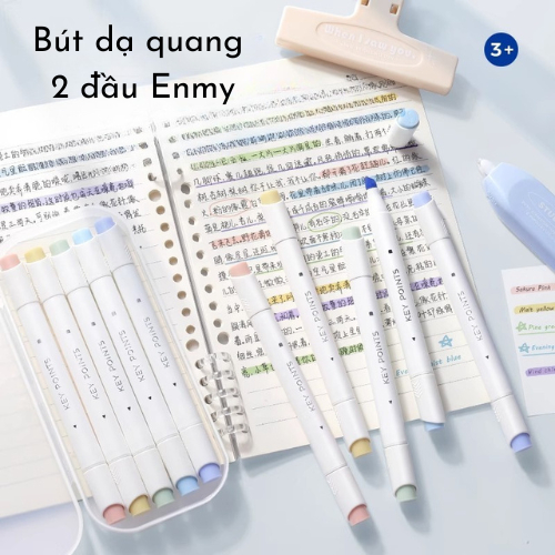 Set Bút Dạ Quang Highlight, Bút Dạ Quang Màu Pastel Enmy Thiết Kế 2 Đầu Tiện Dụng, Bút Highlight Pastel