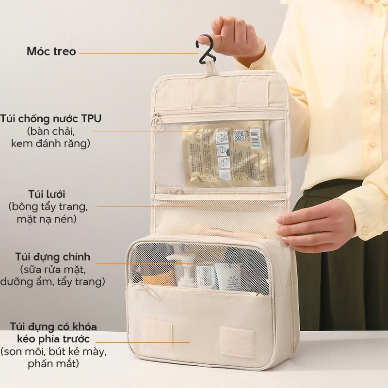 Kaleis Túi Đựng Đồ Trang Điểm Cá Nhân Du Lịch Có Móc Treo, Chống Nước, Gọn Nhẹ, Đa Năng