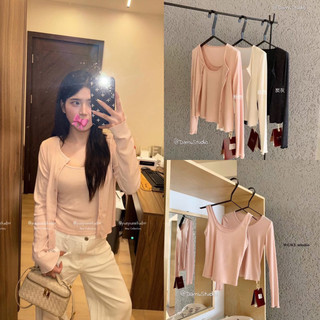 SET 2 Chi Tiết Len Khoác Cadigang Kèm Áo Ba Lỗ  Len Mềm Basic Trẻ Trung Tone Pastel WG.WE ( Ảnh thật) |Dami.Studio