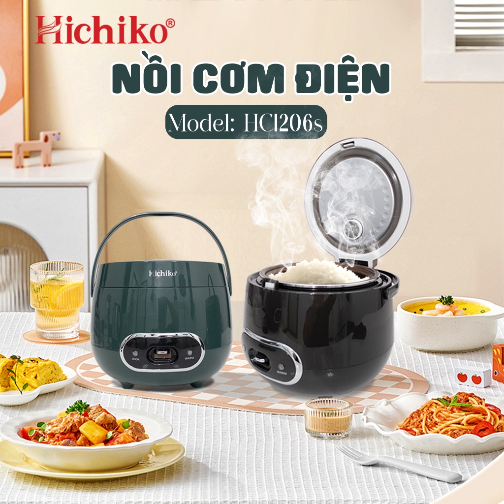 Nồi cơm điện Hichiko 1.2L phù hợp gia đình 4-6 người, quai xách chắc chắn Hichiko HC1206S