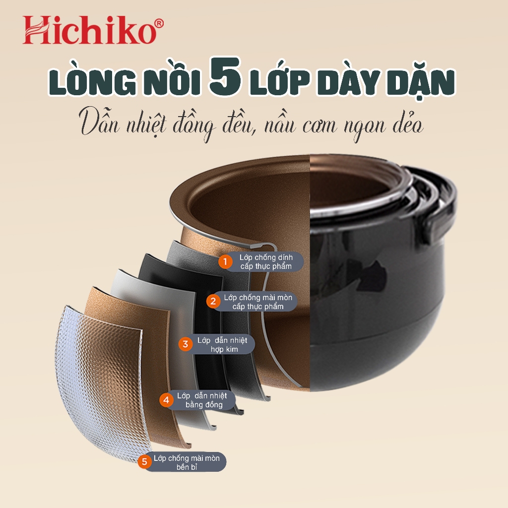 Nồi cơm điện Hichiko 1.2L phù hợp gia đình 4-6 người, quai xách chắc chắn Hichiko HC1206S