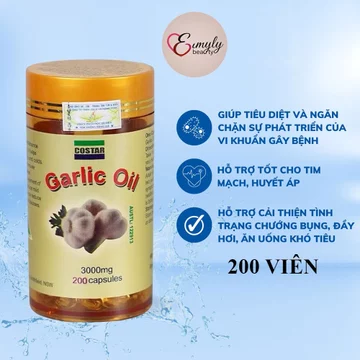 Tinh dầu tỏi Costar Garlic Oil Úc hỗ trợ tăng đề kháng hỗ trợ tim mạch (Lọ 60/200 viên)