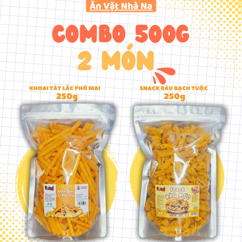 COMBO 2 VỊ SNACK GIÒN RỤM [ 2 BỊCH MỖI BỊCH 250g, SNACK ĂN VẶT NHÀ NA ]