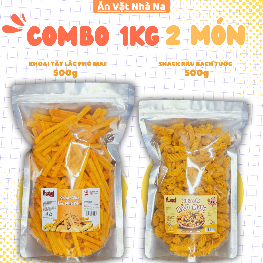 COMBO 2 VỊ SNACK GIÒN RỤM [ 2 BỊCH MỖI BỊCH 250g, SNACK ĂN VẶT NHÀ NA ]