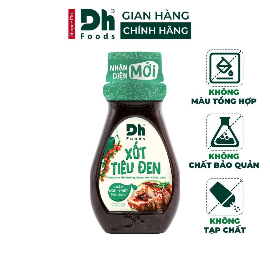 Xốt tiêu đen Dh Foods gia vị chấm, ướp, phết món thịt nướng, hải sản, steak, chiên, luộc, xào 200 gr