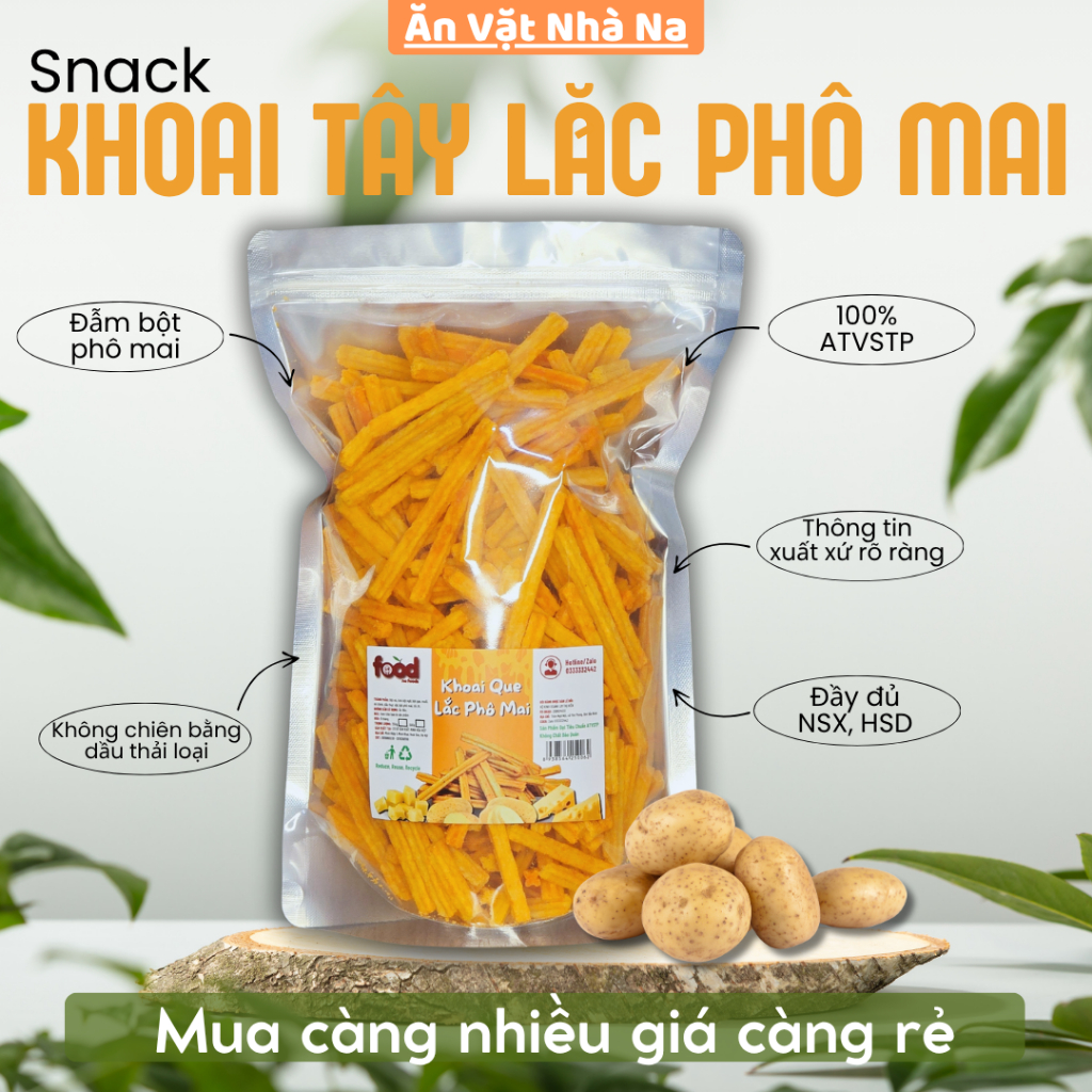 Khoai Tây Lắc Phô Mai Túi 500Gram/1Kg Snack Ăn Vặt