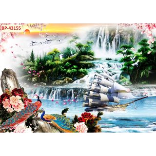 Tranh Lụa Dán Tường Cao Cấp Thuận Buồm Xuôi Gió, Decor Nhà Cửa Gia Tăng May Mắn