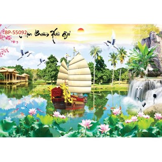 Tranh Lụa Dán Tường Cao Cấp Thuận Buồm Xuôi Gió, Decor Nhà Cửa Gia Tăng May Mắn