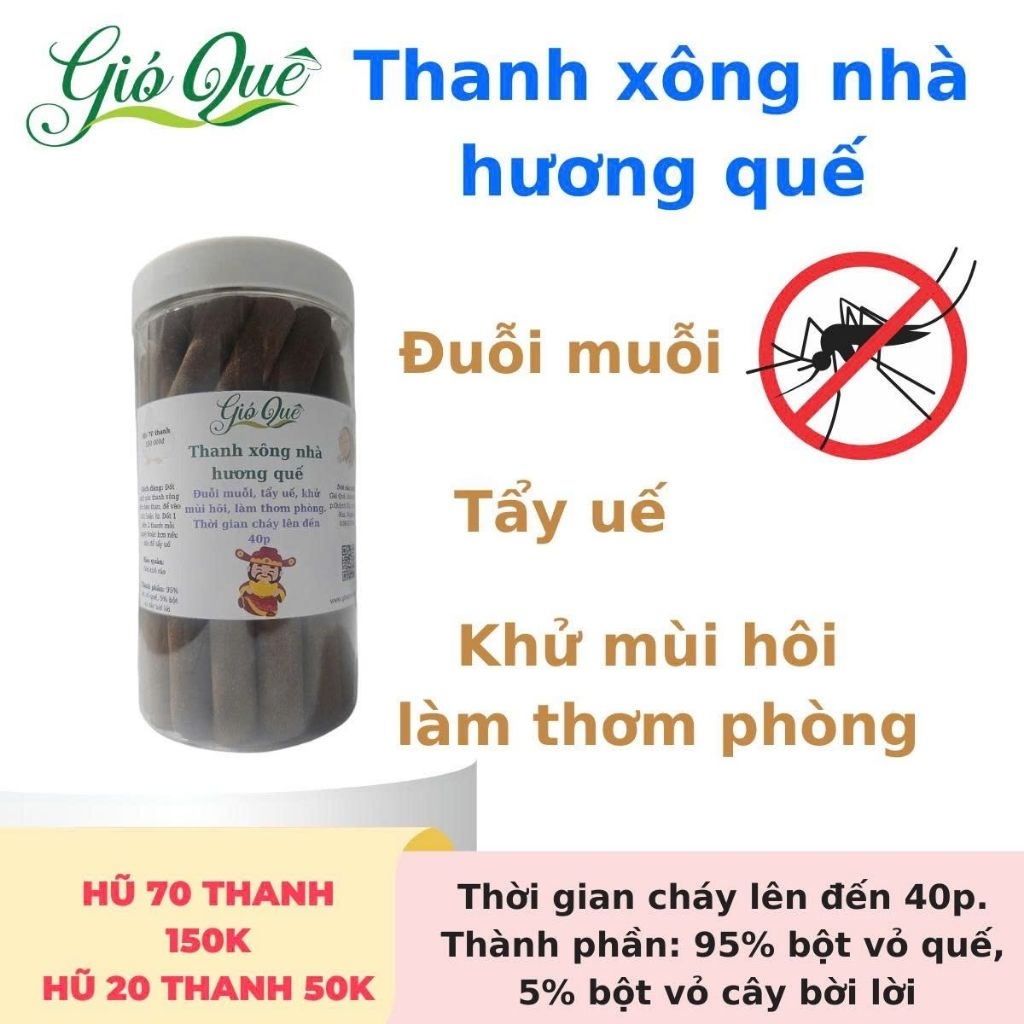 Hộp thanh xông nhà hương quế - cháy tới 40p (đuỗi muỗi, tẩy uế, khử mùi hôi, thơm phòng)  Gió Quê
