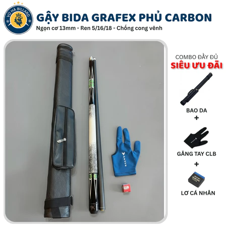 Gậy Bida GrafeX 13mm Phủ Carbon Cao Cấp - Cơ Bida Chính Hãng Chống Cong Vênh