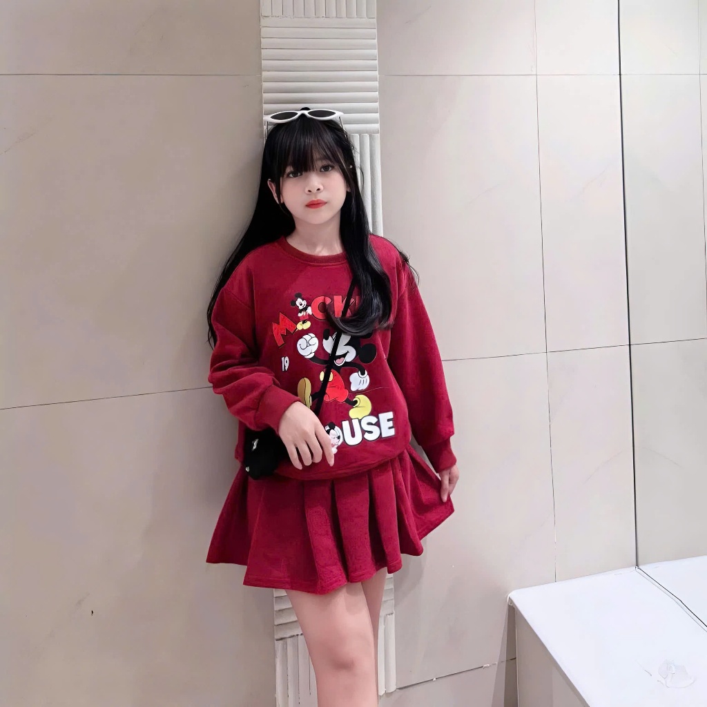 12-45kg.Váy nỉ xếp ly cho bé gái đi chơi,váy cho bé gái mùa đông,chất vải nỉ 2 da dầy dặn ấm áp.V06
